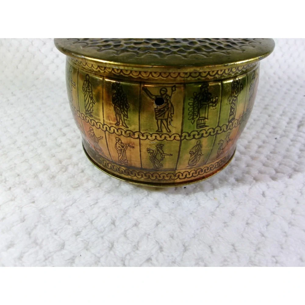 Fricke & Nacke‎ Tin Canister Brass Tone Vintage Greek Roman Figures